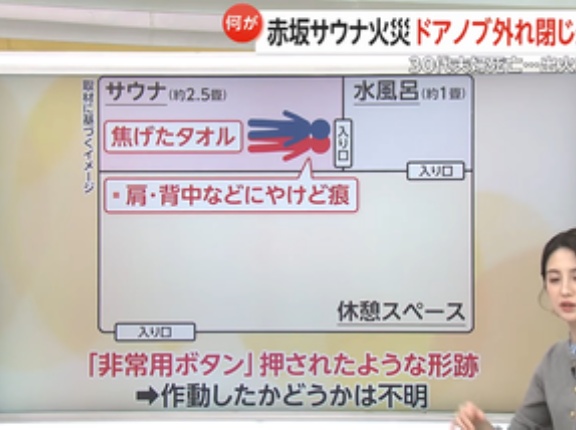 東京･赤坂のサウナ店火事､死亡した男女は川崎市在住の夫婦 非常用ボタンが押された形跡も