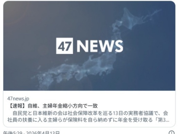 自維、主婦年金縮小方向で一致