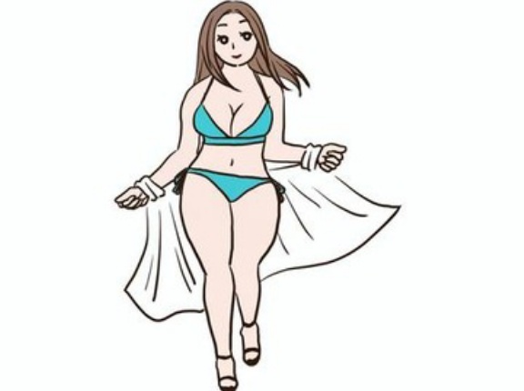【画像】水着の肩紐が外れて慌てるポッチャリ女子ｗ