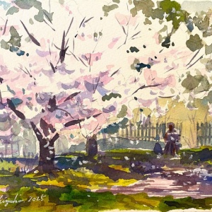 葉書de一日一枚「たばこの煙」を描いてみた : 水彩的生活KUROKAWAの