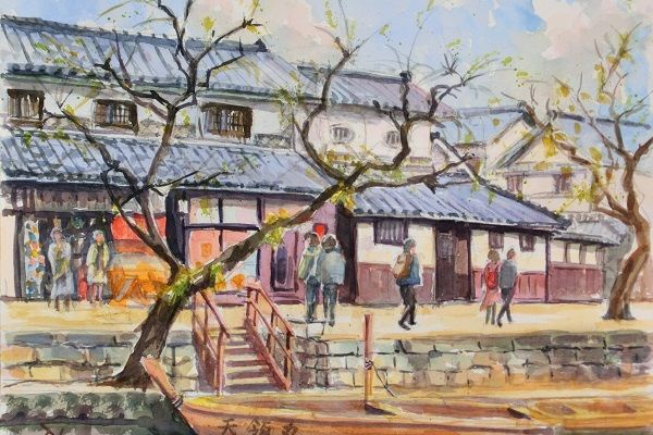 倉敷市美観地区の絵画 岡山県倉敷市 倉敷美観地区 F4 1月。あまりに寒くて観光案内所に