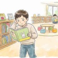 図書館の絵本選ぶ
