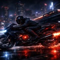 ネオン疾走：夜を切り裂くサイバーバイク