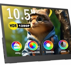 Amazonで激安で購入した、モバイルディスプレイ(10.5インチ)、低電圧USB給電で正常に使えるか検証・消費ワット数を計測してみた。