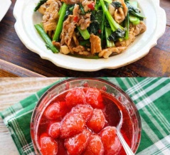 【サーモス連載】豚肉と小松菜のピリ辛中華炒め＆いちごのコンポート