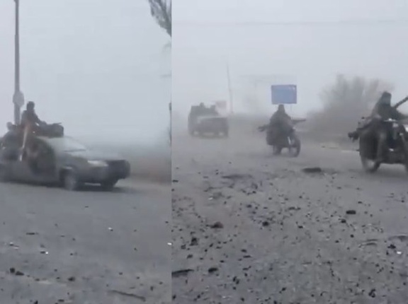 濃霧のポクロフスクに進行するヒャッハー軍団(ロシア軍)…バイクと民生車両ばかり！