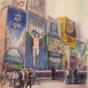 道頓堀 グリコの看板で御馴染みの 透明水彩画 大阪 難波 戎橋 を描きました 製作過程もアップ 水彩的生活kurokawaの透明水彩画