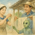 ソーメンづくりに異星人