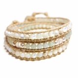 『紅水晶(ローズクウォーツ)とジェダイト(本翡翠)＆シェルとパールのアクセントのスプリング＆サマー3連ブレスレット　ハンドメイドブレスレット10』の画像