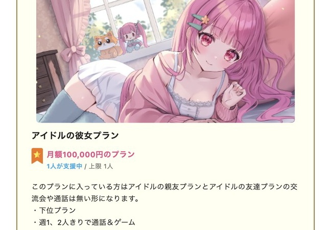 月額10万円でVtuberと通話しながらスプラトゥーン出来るプランが話題に
