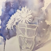 趣味で描く絵は”占い”の様】ガーベラとガラス花瓶の水彩デッサン