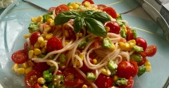 ひやむぎがおいしい！夏野菜もたっぷり明太子ひやむぎ【PR】
