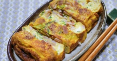 塩で味付け「焼豚とネギの玉子焼き」&「海老フライ」