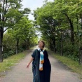 日曜礼拝には藍染ワンピースで♪